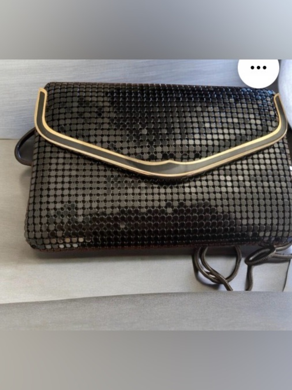 Vintage Black Sequin Evening Shoulder Bag/ Clutch with Gold Trim